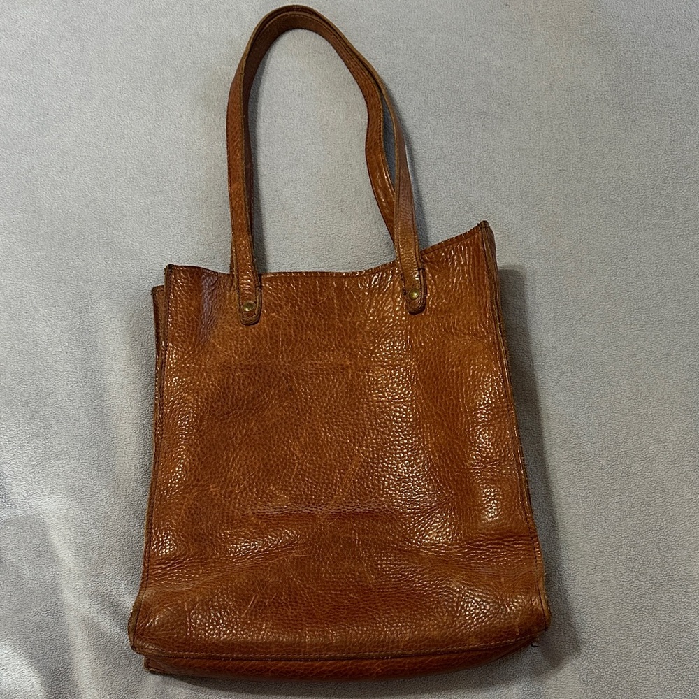 Duluth Trading Co Tan Pebbled Leather Tote